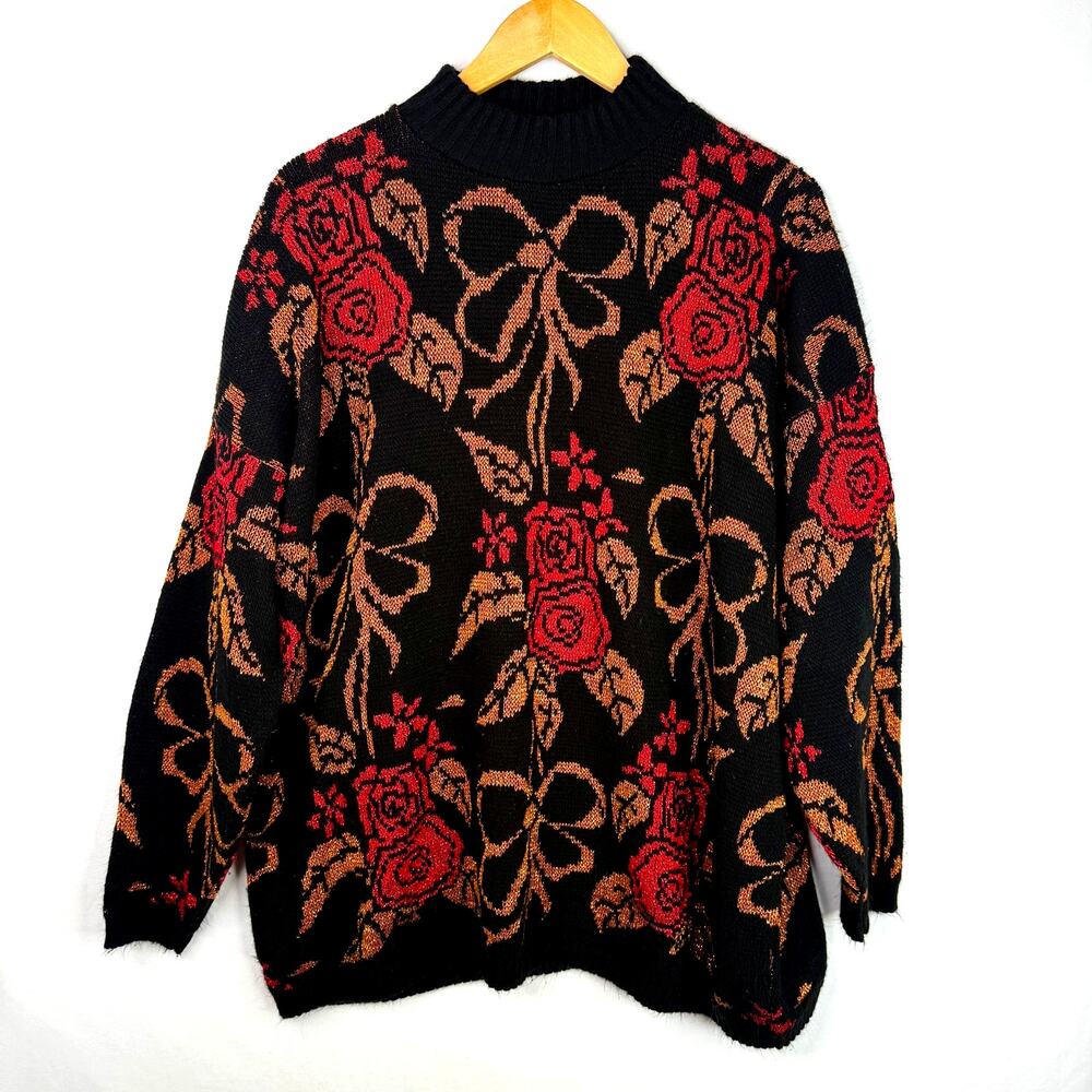 Vintage Basic Editions Woman Metallic Rose Sweater